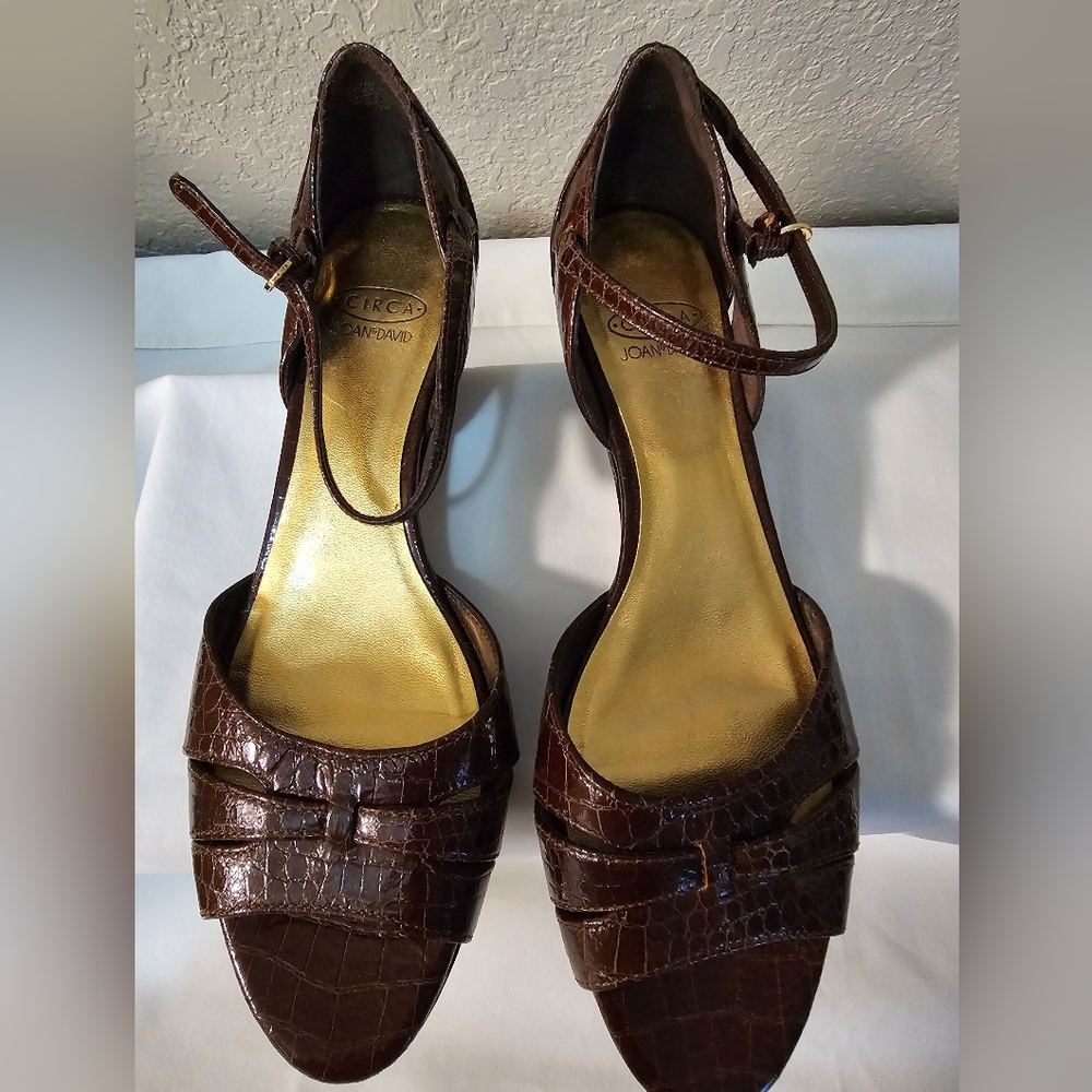 Joan & David Dark Brown Croc-Embossed Heels